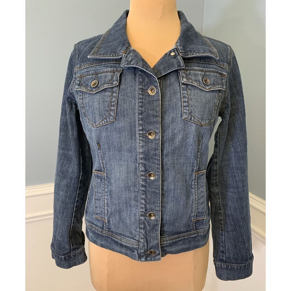 Vintage Arden B Denim Jacket Womens L Trucker Long Sleeve Jean Button Up Y2K